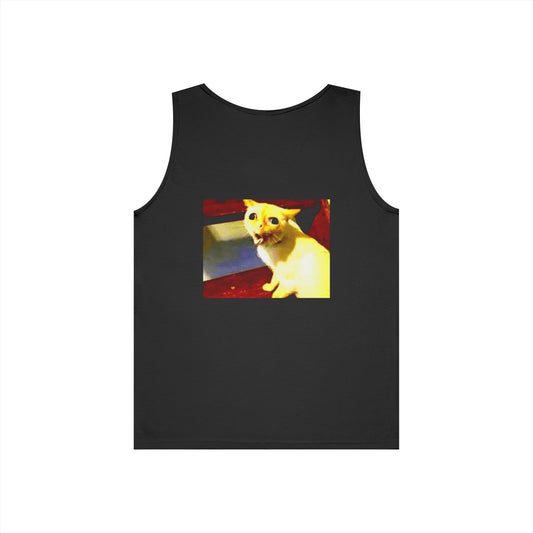 Funny Shocked Cat Tank Top – Meme Graphic White Tank