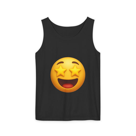 Starry Eyed Emoji Unisex Tank Top, Cool Summer Shirt, Fun Gift for Friends, Casual Apparel, Emojis, Beachwear