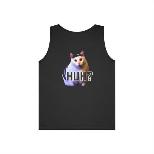 Cat Meme Tank Top — 'HUH?' Funny Reaction Cat Graphic Tank