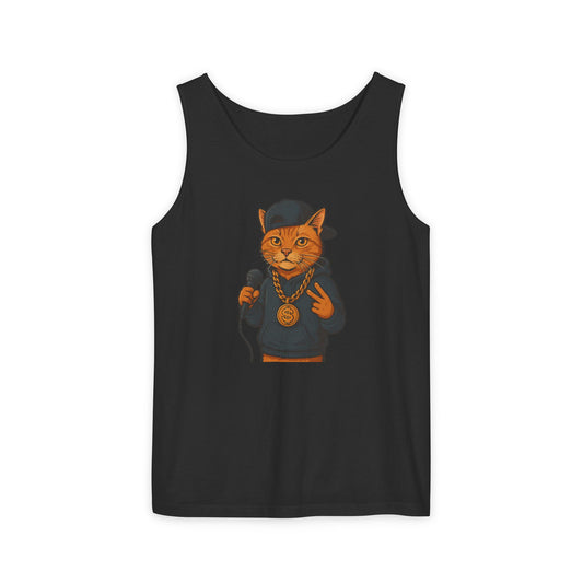 Cool Cat Rapper Tank Top, Funny Music Lover Gift, Summer Casual Tee, Unisex Graphic Tank, Hip Hop Style Outfit