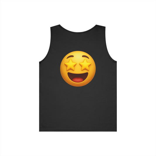 Starry Eyed Emoji Tank - Unisex Heavy Cotton Tank Top, Cute Summer Apparel, Casual Wear, Gift for Friends, Festival Top