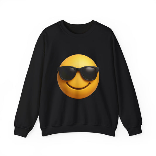 Sunglasses Emoji Crewneck Sweatshirt, Casual Sweatshirt, Fun Pullover, Gift for Friends, Summer Apparel, Trendy Lounge Wear