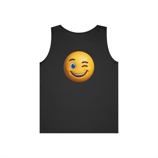 Wink Emoji Cotton Tank Top, Funny Summer Apparel, Gift for Friends, Unisex Beachwear, Casual Wear, Fun Emoji Shirt