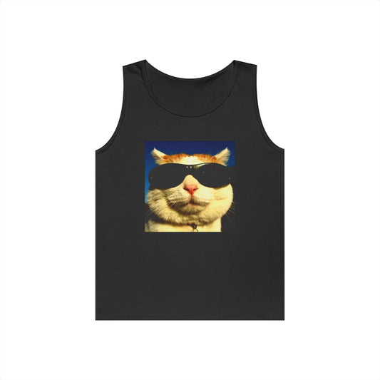 Cool Cat Unisex Heavy Cotton Tank Top, Funny Pet Apparel, Summer Fashion, Gift for Cat Lovers, Unique Animal Shirt