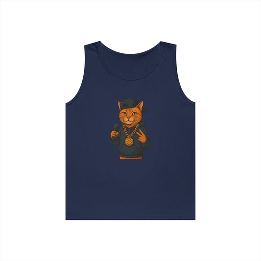 Cool Cat Rapper Tank Top | Unisex Heavy Cotton Tank, Hip Hop Apparel, Music Lover Gift, Festival Wear, Cat Lover Tee