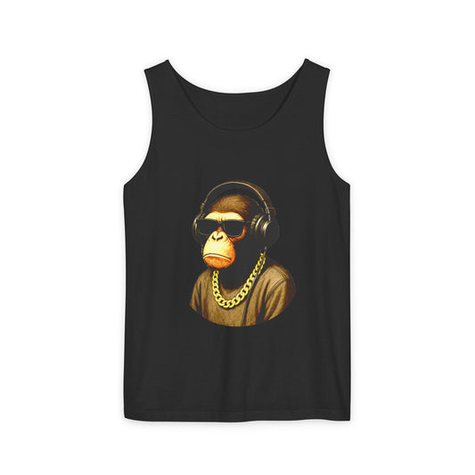 Trendy Monkey Graphic Tank Top, Summer Casual Wear, Music Lover Gift, Beach Essential, Unisex Apparel