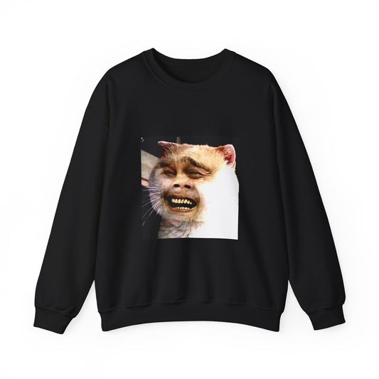 Funny Grinning Cat Meme Sweatshirt – Novelty Animal Face Crewneck