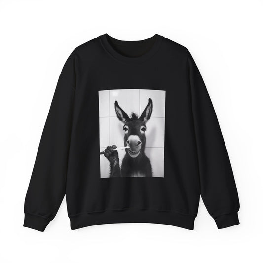 Whimsical Donkey Toothbrush Sweatshirt | Funny Unisex Crewneck for Animal Lovers, Humorous Gift, Cozy Fashion