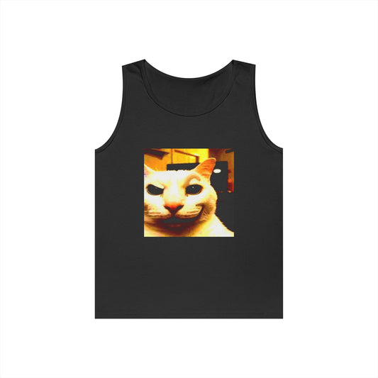 Vintage Meme Cat Tank — Retro Smirking Cat Photo Tank Top