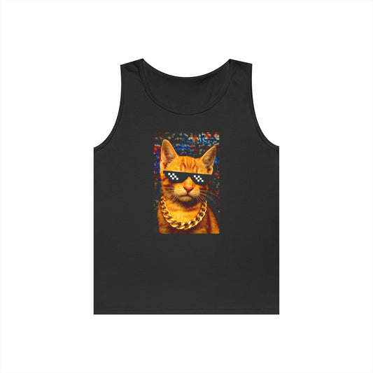 Cool Cat Vibes Unisex Heavy Cotton Tank Top - Perfect for Summer, Gifts for Cat Lovers, Chill Days, Festivals, and Casual Outings