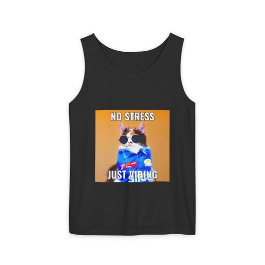 Just Vibing Cat Tank Top — No Stress Graphic Tank