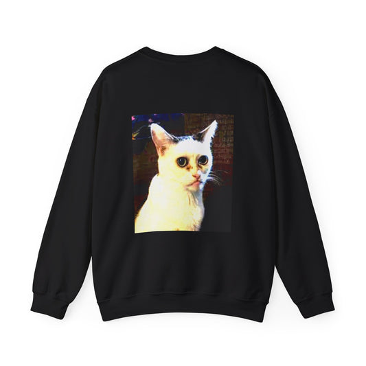 White Crewneck Sweatshirt with Vintage Cat Photo Print