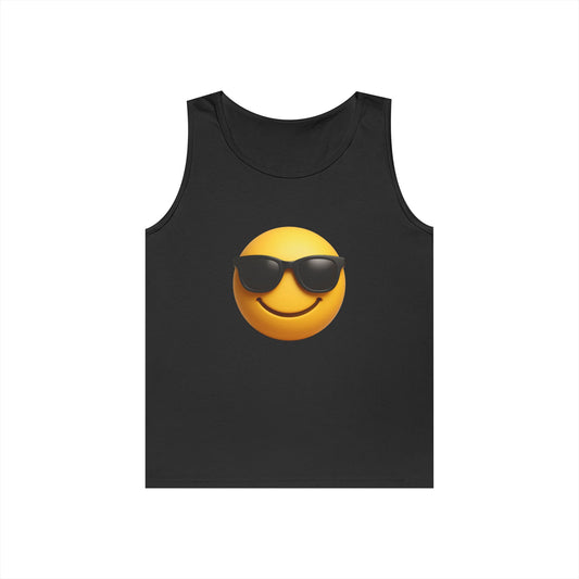 Cool Sunglasses Emoji Tank Top, Casual Summer Wear, Beach Outfit, Graphic Tee, Gift for Friends, Emoji Apparel