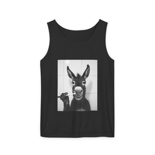Funny Donkey Humor Tank Top - Unisex Garment-Dyed Tee, Comfy Summer Wear, Gift for Animal Lovers, Quirky Tank, Cute Graphic Top