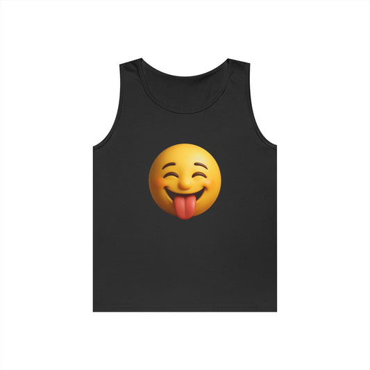 Happy Emoji Tank Top, Unisex Cotton Sleeveless Shirt, Summer Essentials, Fun Gift for Friends, Casual Wear, Beach Day
