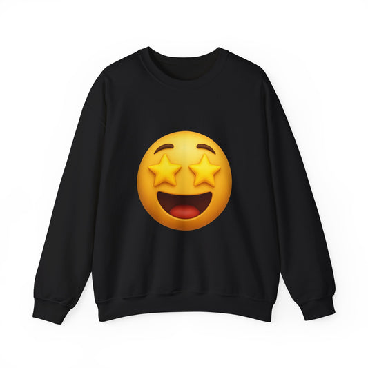Smiling Star Eyes Sweatshirt, Cozy Unisex Crewneck, Emoji Apparel, Gift for Teens, Cute Casual Outfit, Everyday Wear