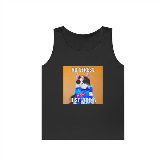 Tank Top — "No Stress Just Vibing" Cat Graphic