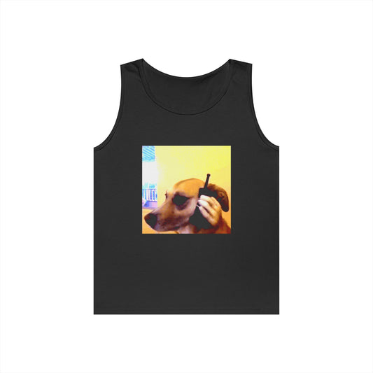 Dog on Phone Tank Top — Funny Retro Meme Dog Graphic Tank