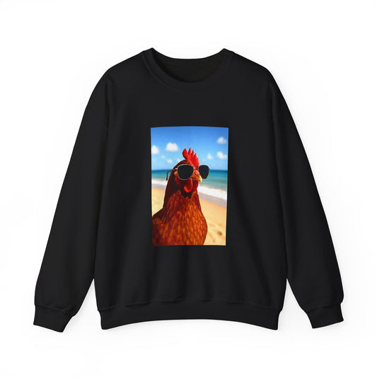 Beach Vibes Chicken Sweatshirt, Funny Unisex Crewneck, Casual Everyday Wear, Gift for Animal Lovers, Summer Apparel, Quirky Beach Sweater
