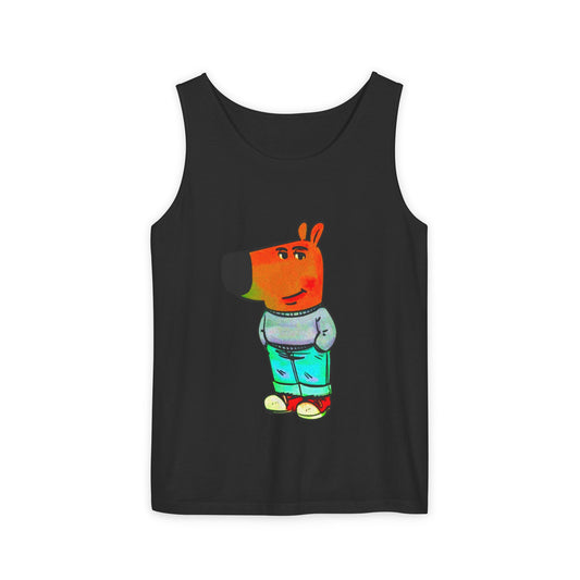 Animal Character Tank Top — Colorful Cartoon Dog in Sweater Tee