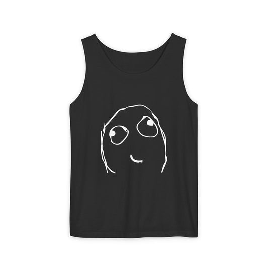 Contemplative Meme Face Tank Top — Cute Minimalist Expression Graphic