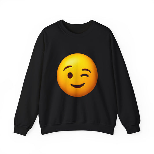 Winking Emoji Crewneck Sweatshirt for Fun Comfort, Casual Wear, Gift for Friends, Emoji Lover Apparel, Cozy Wardrobe Staple
