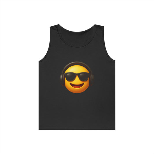 Sunny Vibes Emoji Tank Top, Fun Summer Wear, Casual Beach Tank, Music Lover Gift, Unisex Cotton Top, Summer Essential