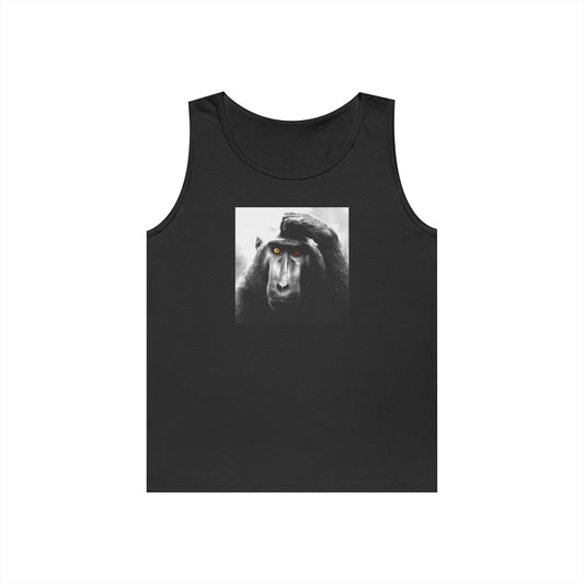 Playful Monkey Graphic Tank Top, Unisex Heavy Cotton Tank, Funny Animal Shirt, Summer Casual Wear, Gift for Animal Lovers, Unique Gift Idea