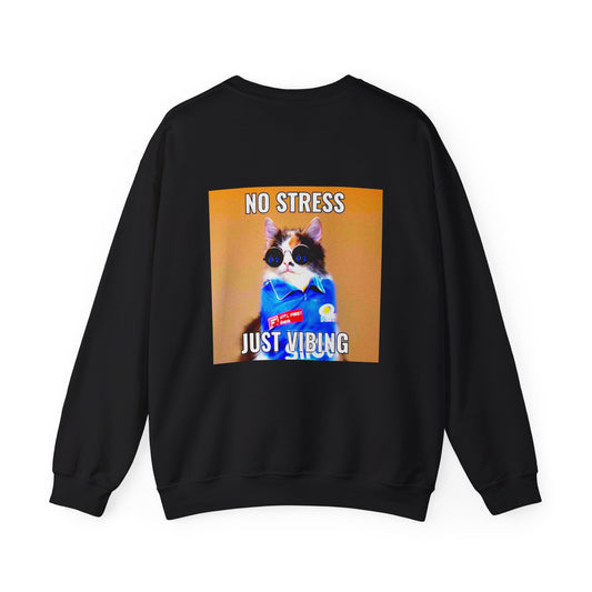 Cat Meme Sweatshirt - "No Stress Just Vibing" Cozy Crewneck
