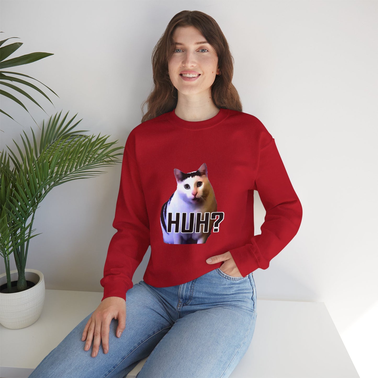 Funny Cat Sweatshirt - HUH? Unisex Crewneck