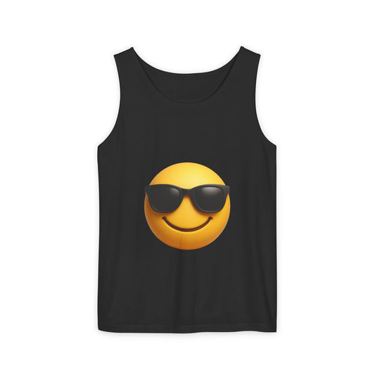 Cool Shades Emoji Tank Top for Summer Fun, Unisex Casual Wear, Beach Day Essentials, Gift for Friends, Vacation Vibes