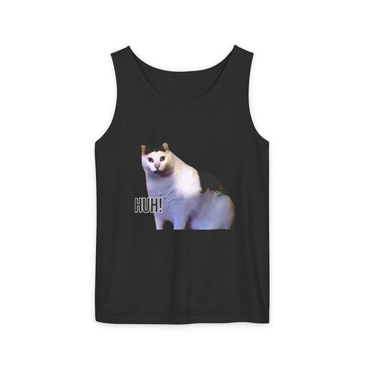 Cat Meme Tank Top — "HUH!" Funny Viral Cat Graphic Tank