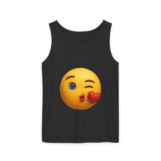 Emoji Kissing Face Unisex Tank Top, Fun Summer Top, Casual Wear, Gifts for Friends, Festival Outfit, Cute Graphic Tee