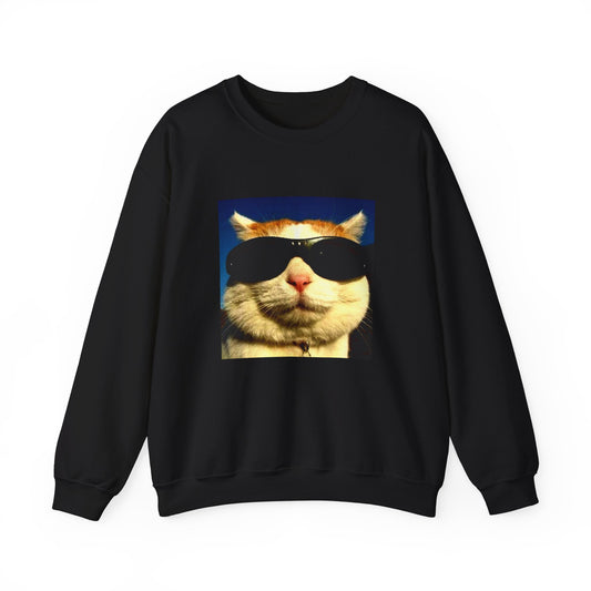 Cool Cat Sunglasses Crewneck Sweatshirt, Funny Cat Apparel, Unisex Humor Sweatshirt, Gift for Cat Lovers, Cozy Loungewear