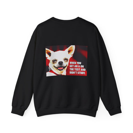 Chihuahua Meme Crewneck Sweatshirt — "When You Get an A on the Test and Didn’t Study"