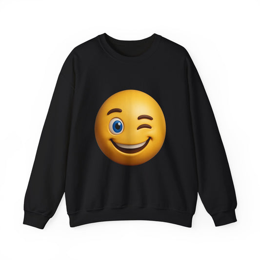 Winking Emoji Sweatshirt, Cozy Unisex Crewneck, Fun Gift for Friends, Casual Wear, Holiday Loungewear, Cute Emoji Apparel