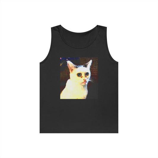 Retro Pop Art Cat Tank Top — Vintage White Cat Portrait
