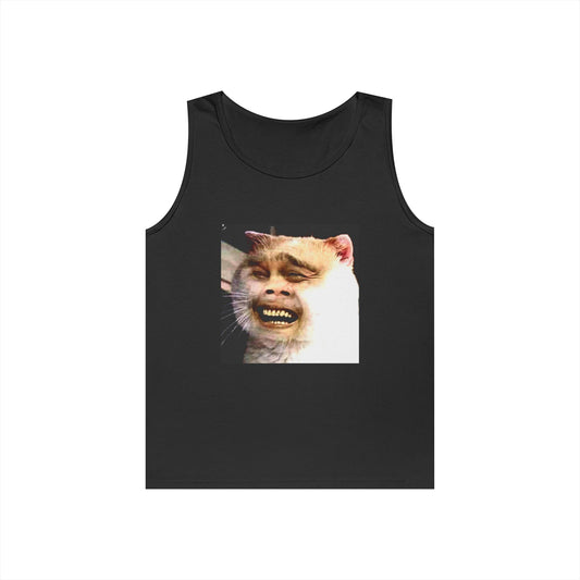 Funny Cat Meme Tank Top — Grinning Cat Face Graphic