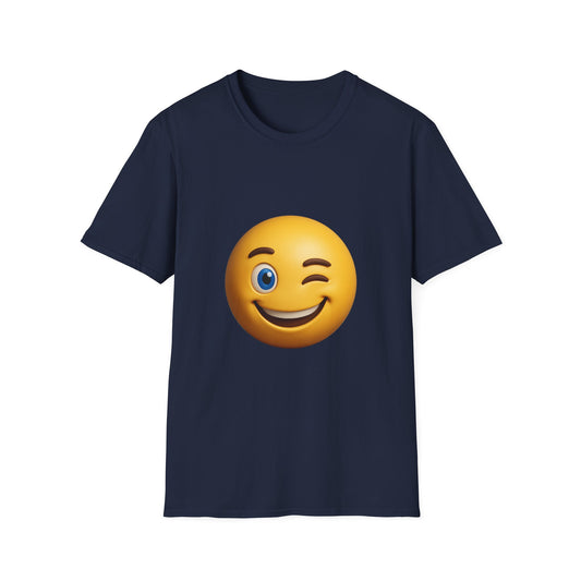 Winking Smile Emoji T-Shirt – Unisex Softstyle Tee, Funny Gift, Casual Wear, Birthday Present, Emoji Clothing
