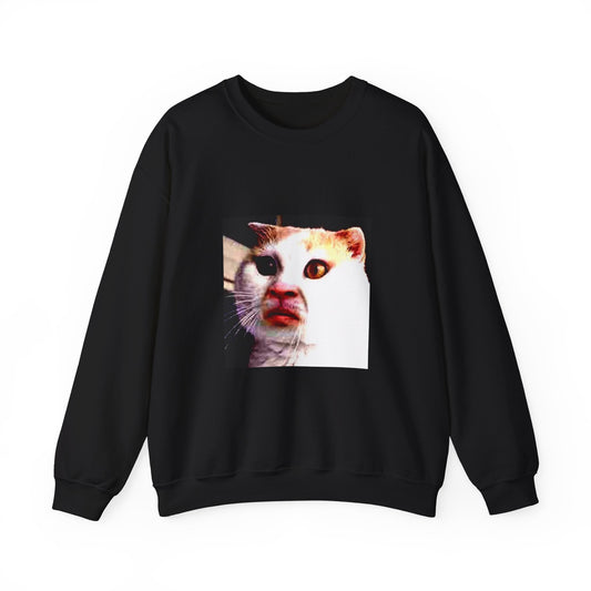 Cat Meme Crewneck Sweatshirt – Funny Lipstick Cat Graphic