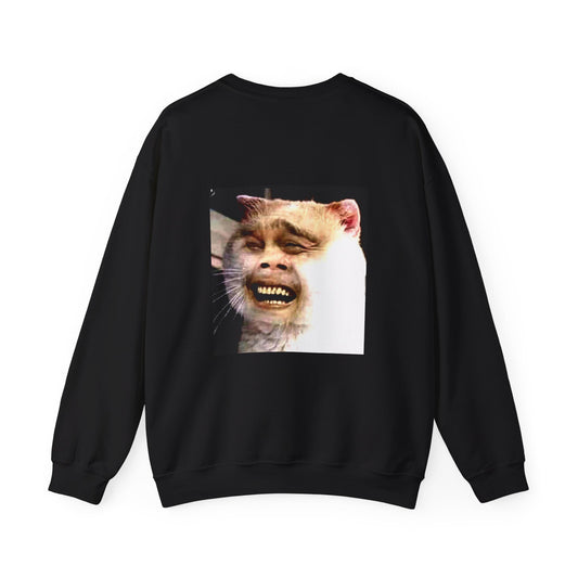 Crewneck Sweatshirt — Funny Grinning Cat Meme Photo Print