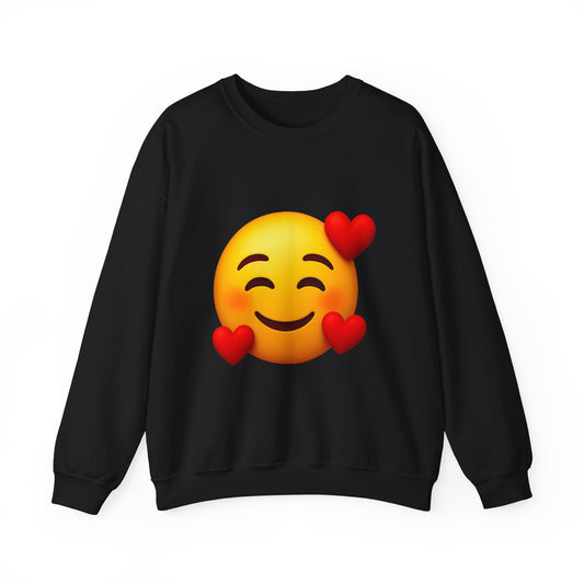 Happy Hearts Emoji Crewneck Sweatshirt | Cute Unisex Gift for Valentine's Day, Casual Wear, Cozy Sweatshirt, Emoji Apparel, Cute Sweatshirt