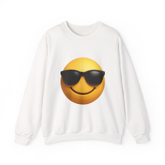 Sunglasses Emoji Crewneck Sweatshirt, Casual Sweatshirt, Fun Pullover, Gift for Friends, Summer Apparel, Trendy Lounge Wear