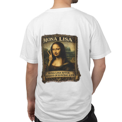 Mona Lisa Peace Sign Tee — "Mona Lisa After 10 Days of Having a FB" Graphic T-Shirt