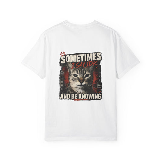 Cat Graphic T-Shirt — "Sometimes I Say IDK and Be Knowing" Retro Design