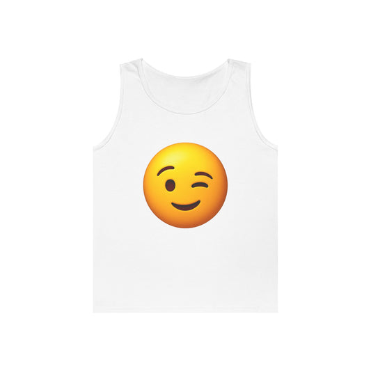 Winking Emoji Tank Top, Summer Apparel, Custom Gift, Casual Wear, Beach Day Outfit, Fun Summer Vibes
