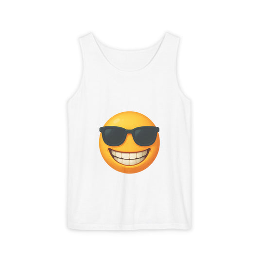 Cool Smiley Face Tank Top, Summer Vibe Shirt, Unisex Casual Wear, Beach Day Essential, Gift for Friends, Emoji Apparel