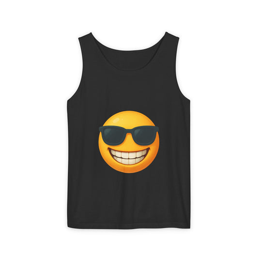 Cool Smiley Face Tank Top, Summer Vibe Shirt, Unisex Casual Wear, Beach Day Essential, Gift for Friends, Emoji Apparel